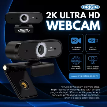 Origin Storage USB-veebikaamera 2K Full HD, 5 MP, 2592 x 1944 pikslit, 2K Ultra HD, 60 kaadrit/s, 10x, USB 2.0