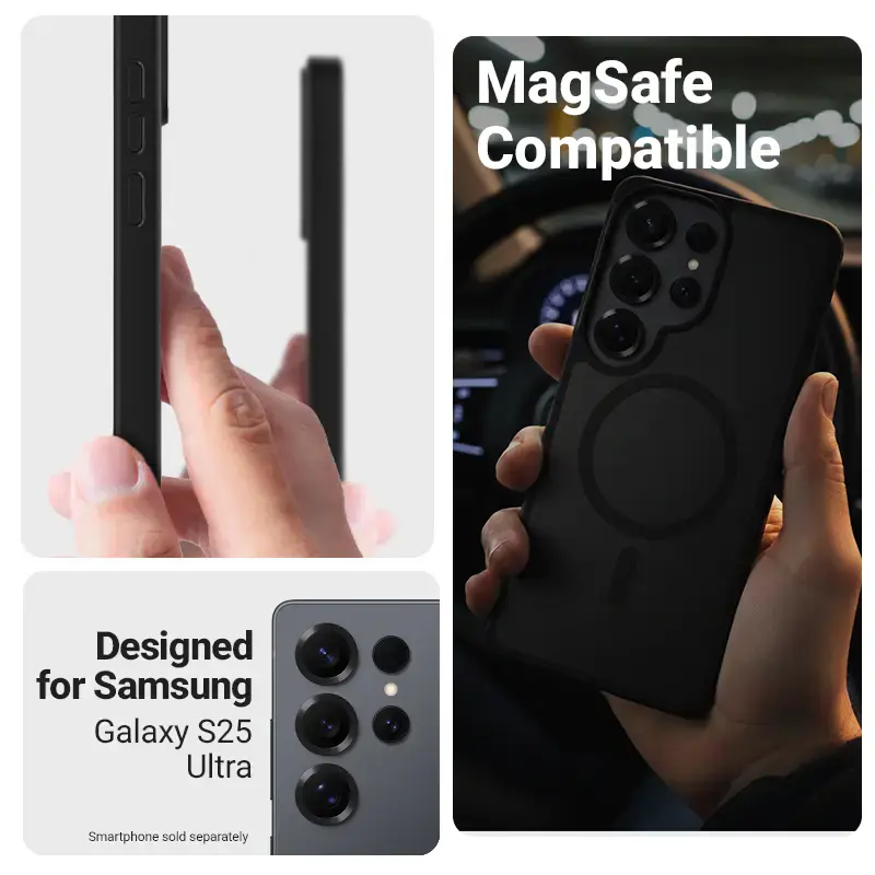 Kaitseümbris Crong Hybrid Matte Magnetic Samsung Galaxy S25 Ultra jaoks — TPU+PC, must