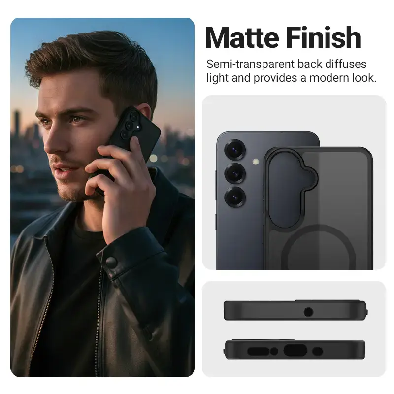 Kaitseümbris Crong Hybrid Matte Magnetic Samsung Galaxy A56-le — TPU + PC, must