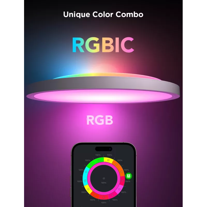 Nutikas laelamp Govee 30cm RGBWW + RGBIC Wi‑Fi/Bluetooth 28 W, valge, Ø300×30 mm