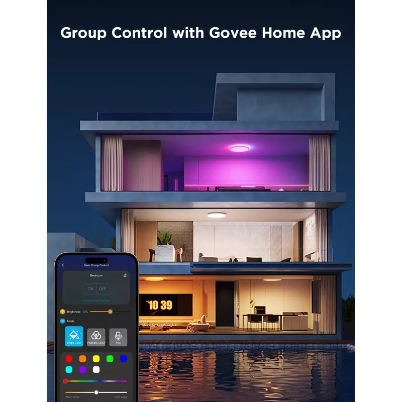 Nutikas laelamp Govee 30cm RGBWW + RGBIC Wi‑Fi/Bluetooth 28 W, valge, Ø300×30 mm