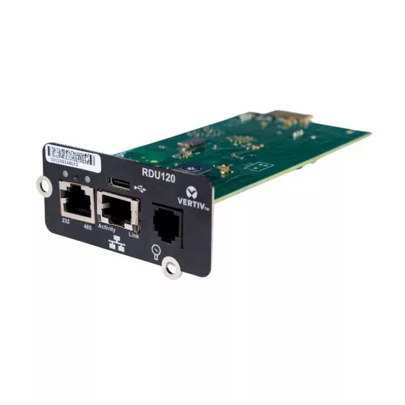 Vertiv Liebert IntelliSlot RDU120 – võrgukaart, kaugseire adapter, RS-485, USB-port, UL2900-1 küberturvalisuse sertifikaadiga, 1 Gb Ethernet (RDU120)