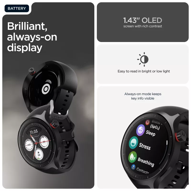 Motorola Moto Watch 3.63 cm (1.43 tolli) OLED 47 mm digitaalne puuteekraan must GPS (satelliit)