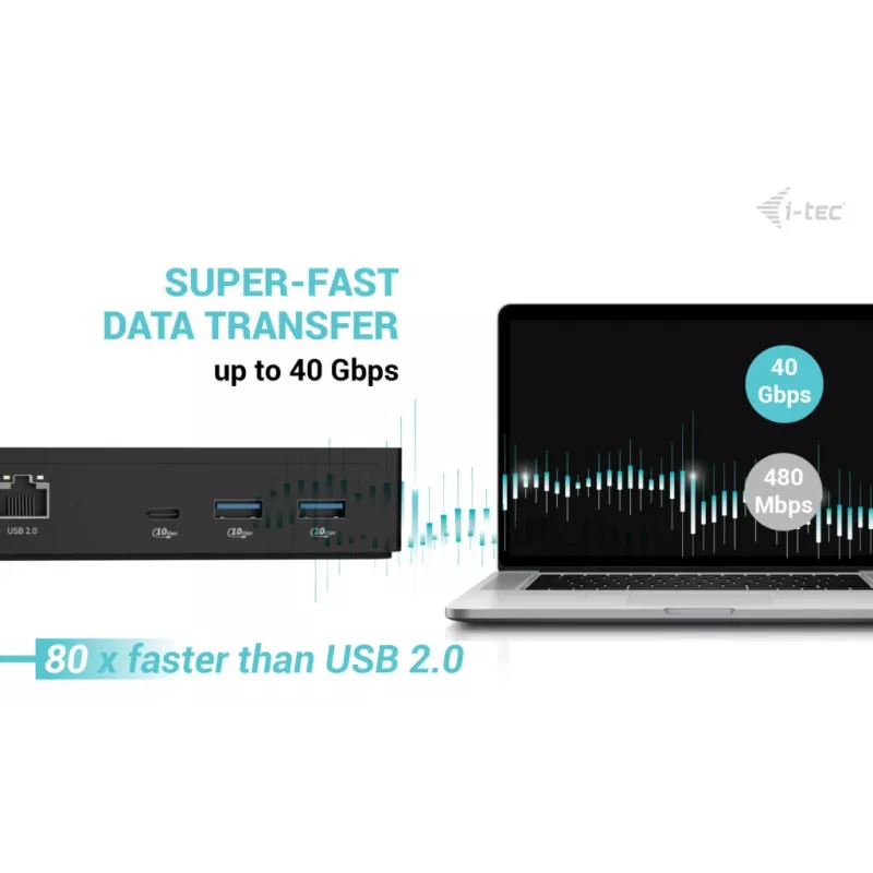 i-tec Thunderbolt 4 Intelligent Dual Display dokkimisjaam + toiteedastus 90 W