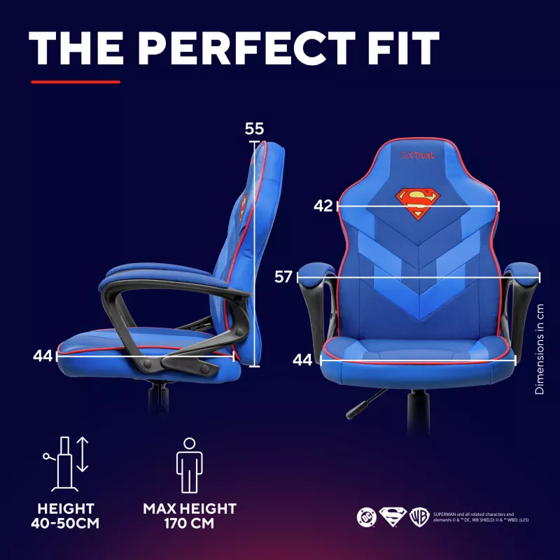 Mängutool TRUST GXT 703SM REVVO Kids Superman Blue – laste mängutool, ergonoomiline disain, reguleeritavad omadused