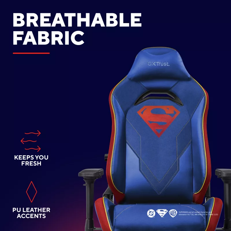 Mängutool TRUST RUYA PRO GXT721SM Superman — ergonoomiline disain, reguleeritav kõrgus