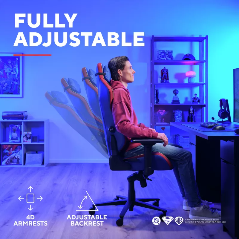 Mängutool TRUST RUYA PRO GXT721SM Superman — ergonoomiline disain, reguleeritav kõrgus