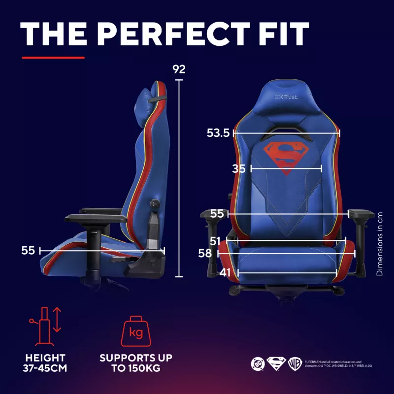 Mängutool TRUST RUYA PRO GXT721SM Superman — ergonoomiline disain, reguleeritav kõrgus