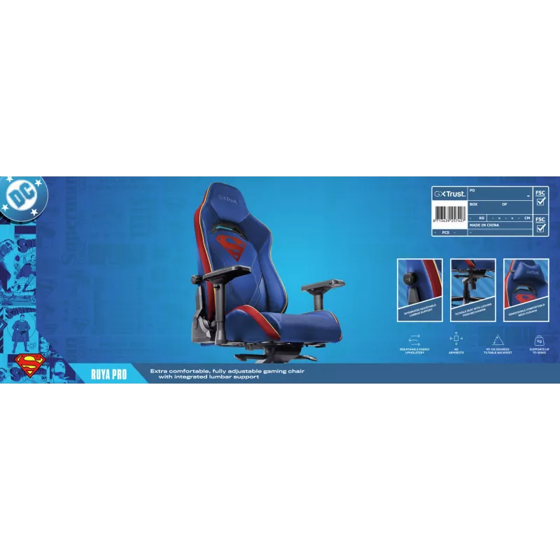 Mängutool TRUST RUYA PRO GXT721SM Superman — ergonoomiline disain, reguleeritav kõrgus