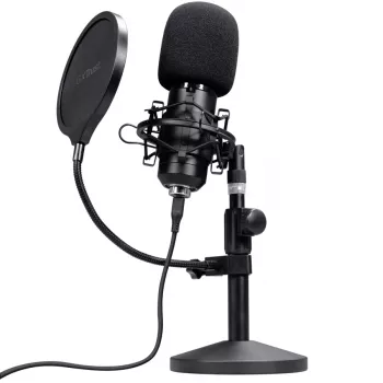 Stuudiomikrofon TRUST GXT 269 Emita II — juhtmega USB, metallkorpus, lauakinnitus, must (42×162×42 mm)