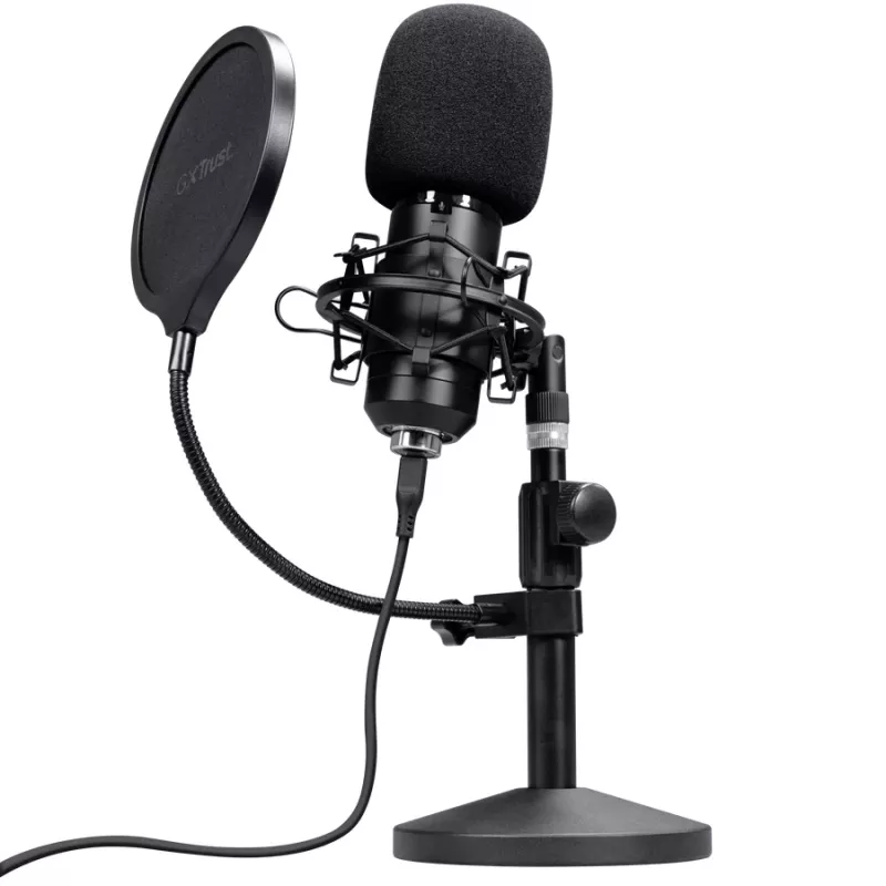 Stuudiomikrofon TRUST GXT 269 Emita II — juhtmega USB, metallkorpus, lauakinnitus, must (42×162×42 mm)