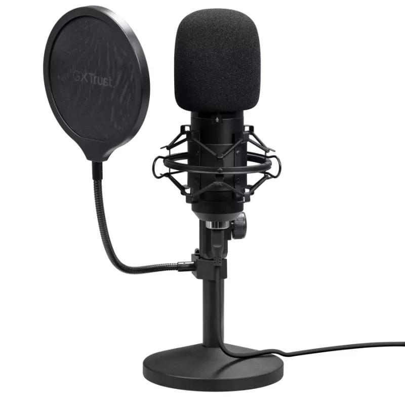 Stuudiomikrofon TRUST GXT 269 Emita II — juhtmega USB, metallkorpus, lauakinnitus, must (42×162×42 mm)