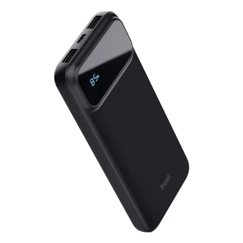Akupank TRUST 25882 — Kaasaskantav Li-Ion 10000 mAh, PD 3.0/PPS/QC3.0, 2×USB-A + 1×USB-C, 20 W, Must