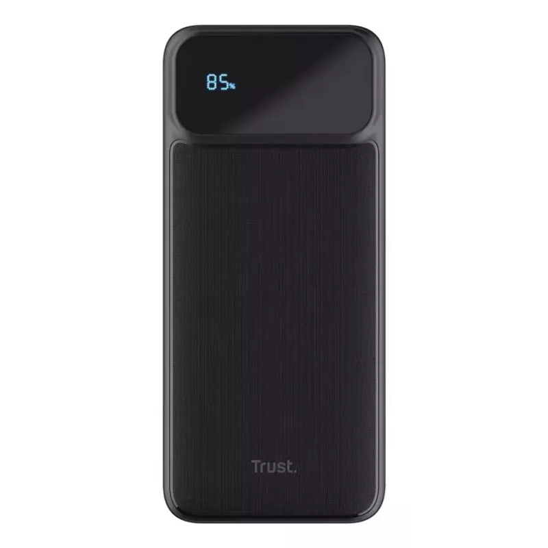 Akupank TRUST 25883 — 20000 mAh Li‑Ion, PD ja Quick Charge 3.0, 2×USB‑A + 1×USB‑C, 20 W, must