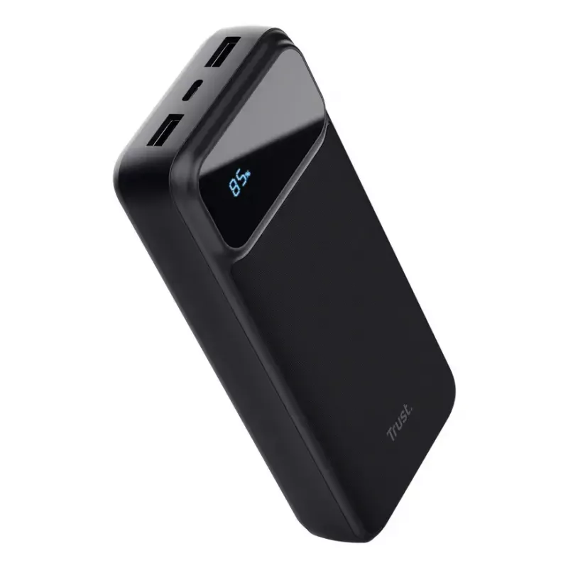 Akupank TRUST 25883 — 20000 mAh Li‑Ion, PD ja Quick Charge 3.0, 2×USB‑A + 1×USB‑C, 20 W, must