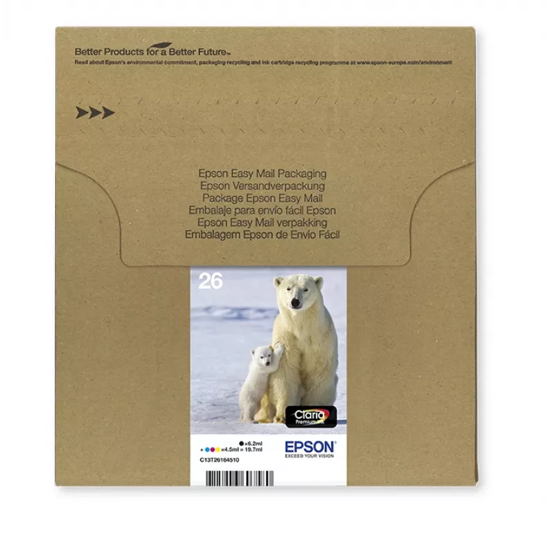 Epson Polar bear Multipack 4-värviline 26 EasyMail, standardtootlus, must, tsüaan, magenta, kollane, pigmendipõhine tint, värvainepõhine tint, 6,2 ml, 4,5 ml