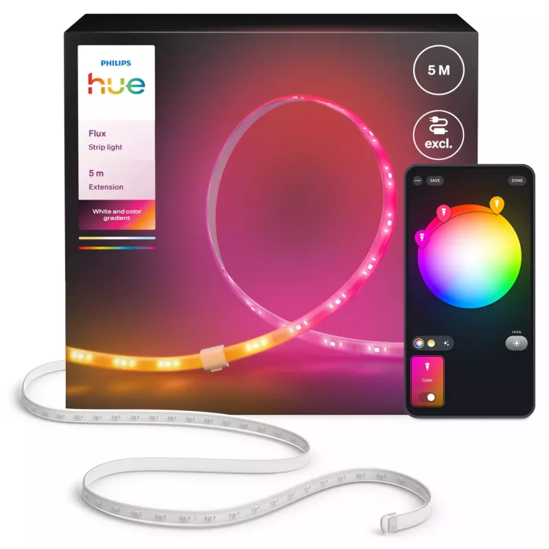 Philips Hue Flux valgusriba pikendus 5 m, nutikas valgusriba, Bluetooth/Zigbee, valge, silikoon, mitmevärviline, 48 W