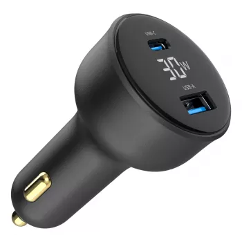 Autolaadija Gembird TA-UC-AC2PD30LCD-CAR-01, USB-C, 30 W, 12–24 V, must