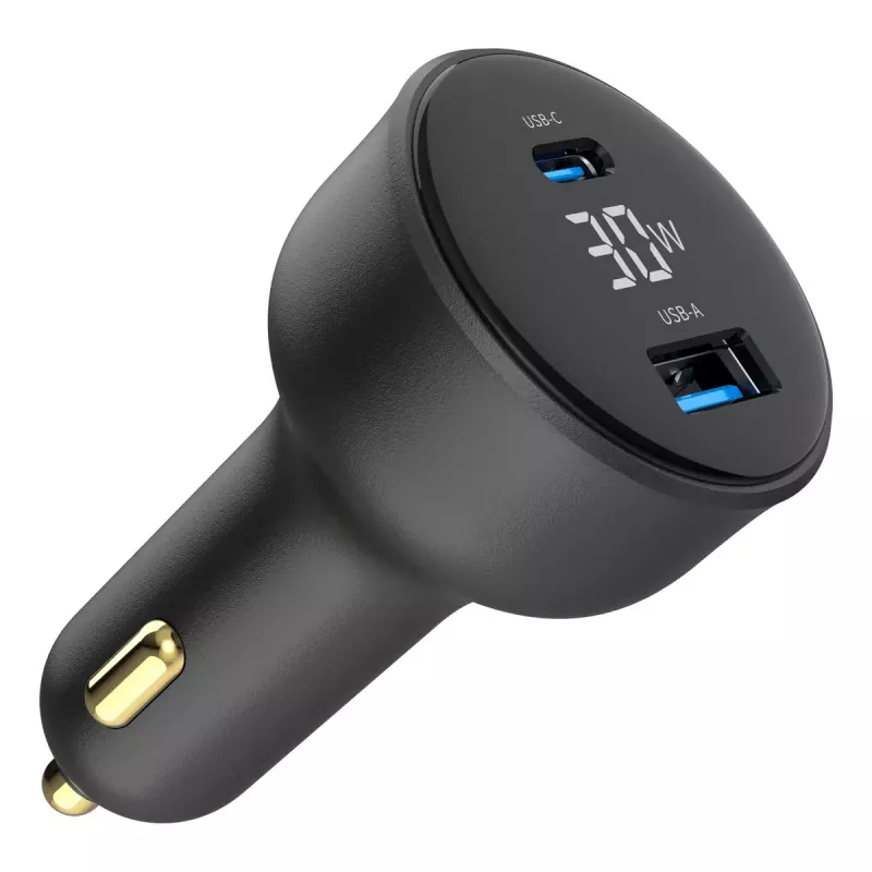 Autolaadija Gembird TA-UC-AC2PD30LCD-CAR-01, USB-C, 30 W, 12–24 V, must