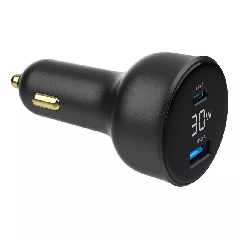 Autolaadija Gembird TA-UC-AC2PD30LCD-CAR-01, USB-C, 30 W, 12–24 V, must