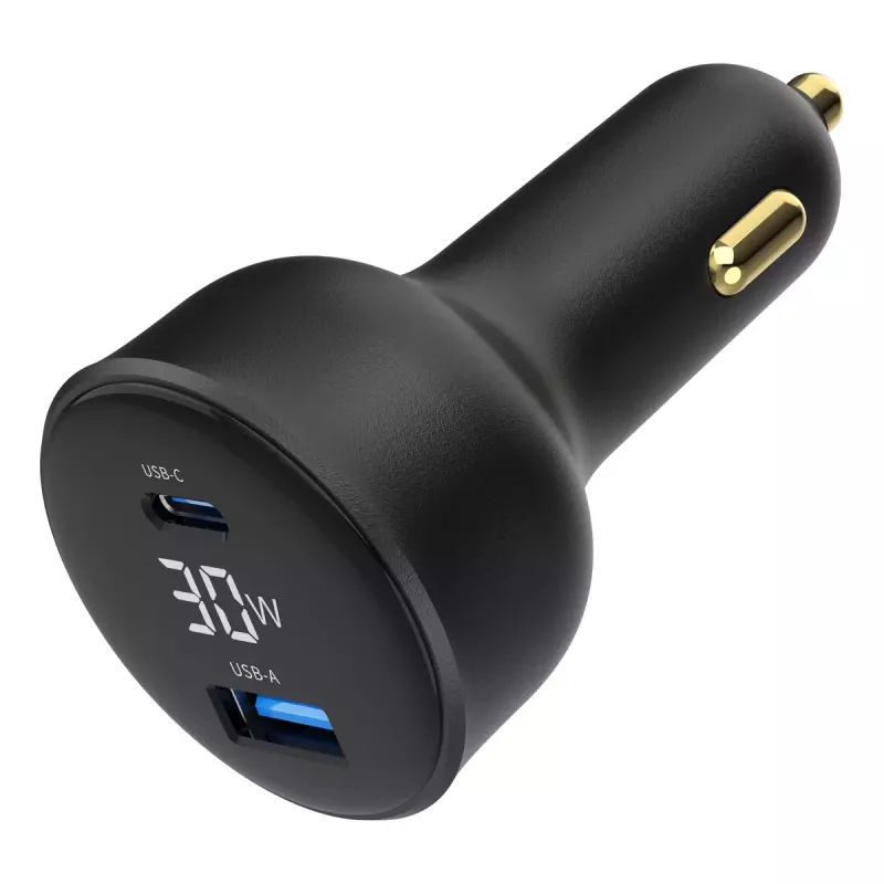 Autolaadija Gembird TA-UC-AC2PD30LCD-CAR-01, USB-C, 30 W, 12–24 V, must