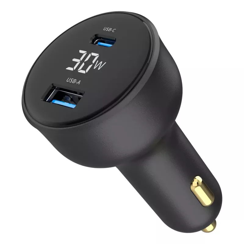 Autolaadija Gembird TA-UC-AC2PD30LCD-CAR-01, USB-C, 30 W, 12–24 V, must