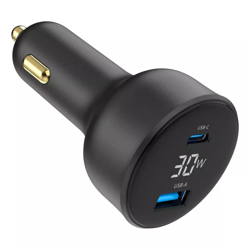 Autolaadija Gembird TA-UC-AC2PD30LCD-CAR-01, USB-C, 30 W, 12–24 V, must