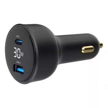 Autolaadija Gembird TA-UC-AC2PD30LCD-CAR-01, USB-C, 30 W, 12–24 V, must