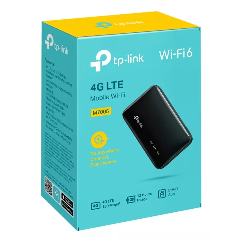 4G traadita ruuter TP-Link M7005 ühe sagedusalaga 2,4 GHz, NanoSIM, Wi-Fi 6, must