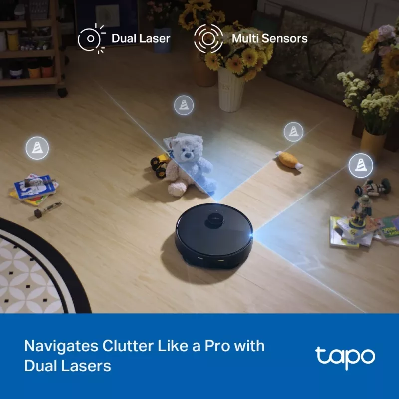 Robot vacuum TP-Link Tapo RV50 Pro Omni — 0.28 L tolmukamber, 5200 mAh aku, laadimisalus 3 L tolmumahutiga