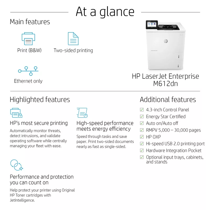 Printer HP LaserJet Enterprise M612dn Laser Valge