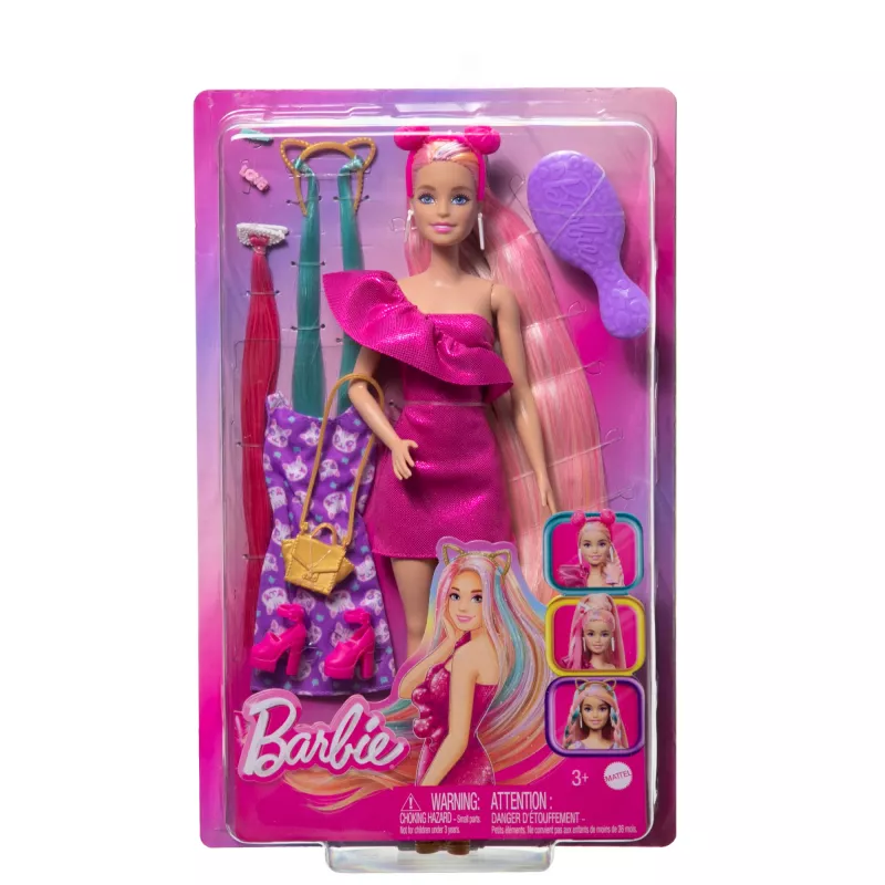 Barbie Fun & Fancy Hair Nukk – eriti pikkade värviliste blondide juuste ja soengutarvikutega