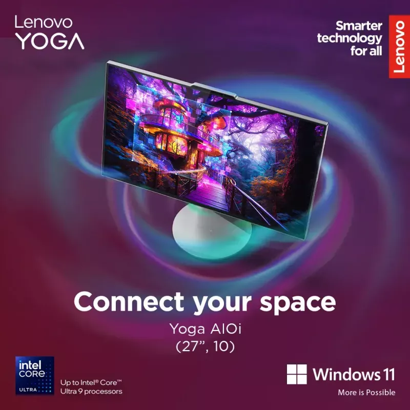 Kõik-ühes lauaarvuti Lenovo Yoga AIO 9 27IAH10 — 27-tolline QHD, Intel Core Ultra 7 255H, 16 GB LPDDR5x, 1 TB SSD, Intel Arc 140T, Windows 11 Home
