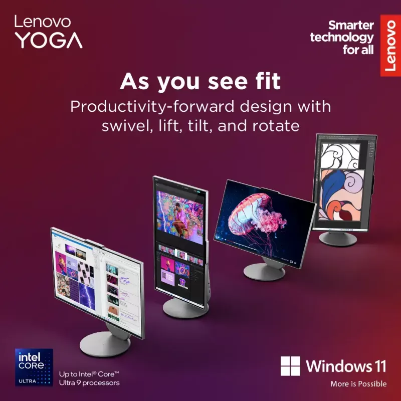 Kõik-ühes lauaarvuti Lenovo Yoga AIO 9 27IAH10 — 27-tolline QHD, Intel Core Ultra 7 255H, 16 GB LPDDR5x, 1 TB SSD, Intel Arc 140T, Windows 11 Home