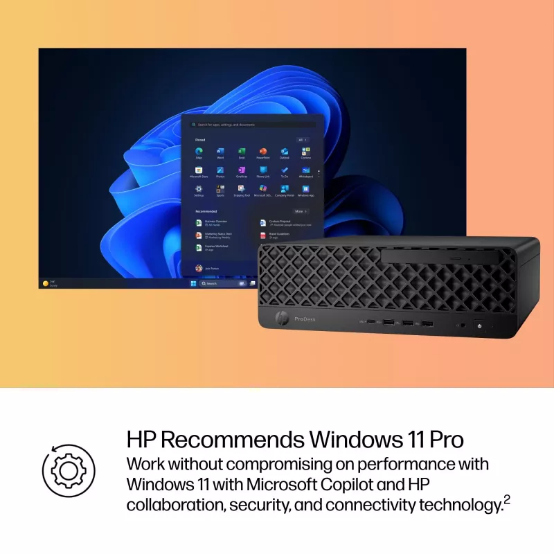 PC HP ProDesk 4 SFF G1i AI — Intel Core Ultra 7 265 (5.3 GHz, 20 tuuma), 16 GB DDR5, 1 TB NVMe SSD, Windows 11 Pro, Wi‑Fi 6E