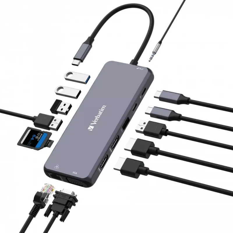 Verbatim CMH-14 USB USB-C 5000 Mbit/s Hõbedane