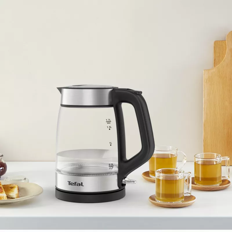 Tefal Glass Kettle KI605830 elektriline veekeetja 1,7 L 2200 W must, hõbedane, läbipaistev