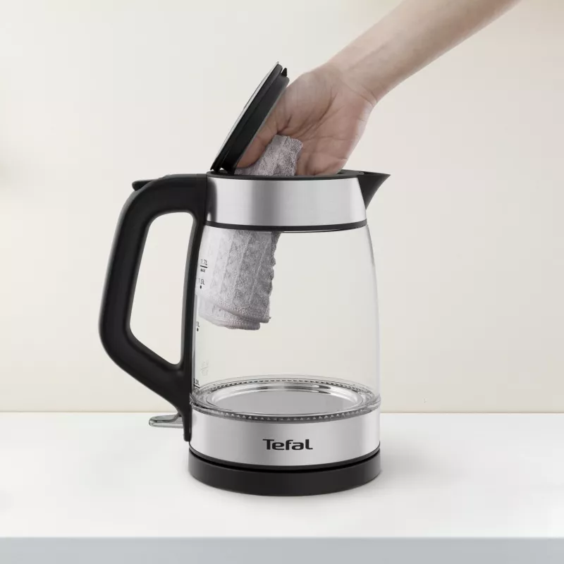Tefal Glass Kettle KI605830 elektriline veekeetja 1,7 L 2200 W must, hõbedane, läbipaistev