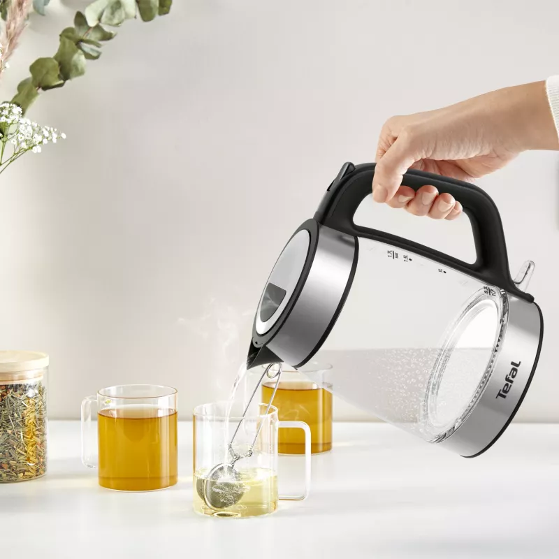 Tefal Glass Kettle KI605830 elektriline veekeetja 1,7 L 2200 W must, hõbedane, läbipaistev