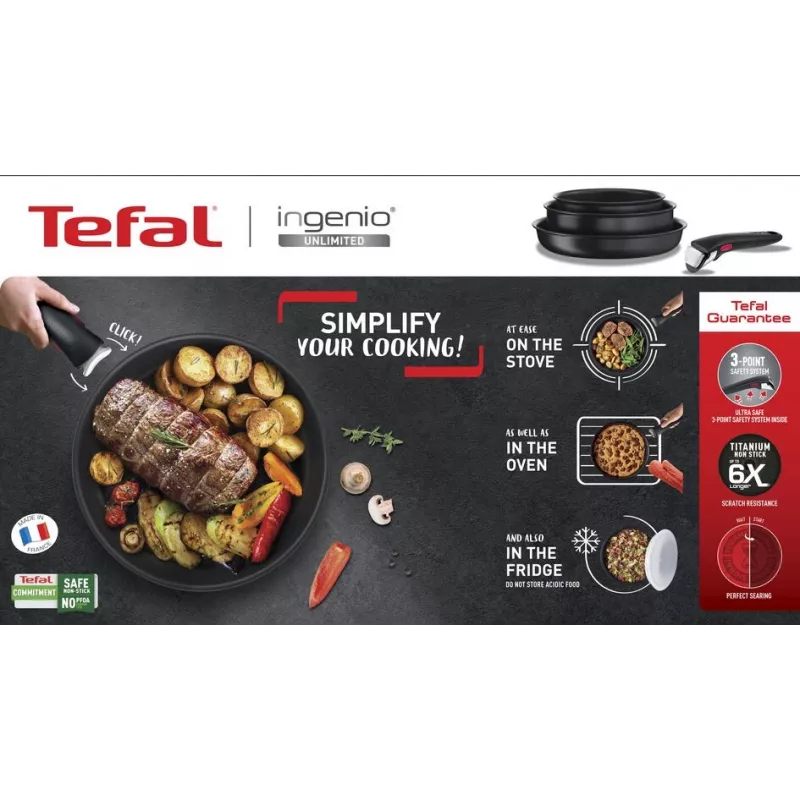 Söögiriistade komplekt Tefal Ingenio L76391 — alumiiniumist segakomplekt, 4 tk (kastrulid Ø16/18/20 cm) must