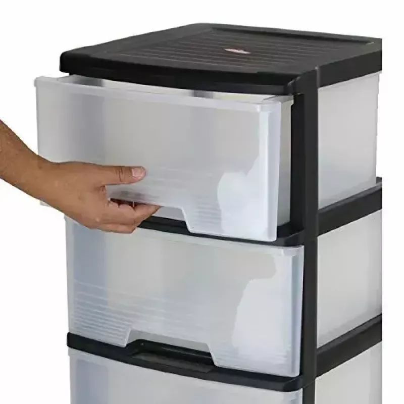 Curver 0806770146 hoiustamissahtliga kapp — 5 sahtlit, igaüks 20 L, must/läbipaistev, 37×39×100 cm