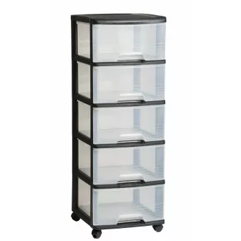 Curver 0806770146 hoiustamissahtliga kapp — 5 sahtlit, igaüks 20 L, must/läbipaistev, 37×39×100 cm
