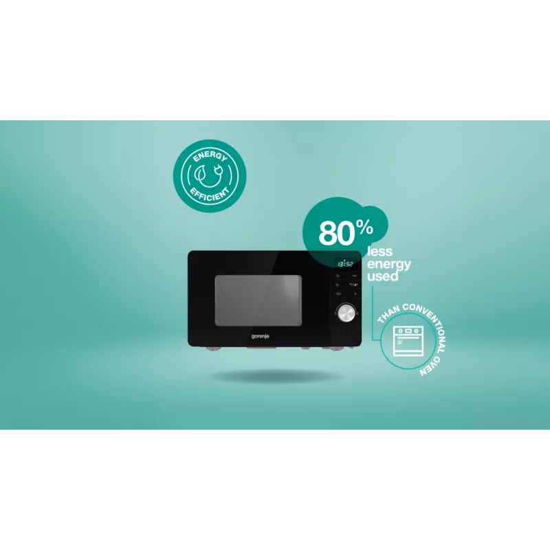Gorenje Mikrolaineahi MO20A3B, tööpinnal, Solo mikrolaineahi, 20 L, 800 W, sisseehitatud ekraan, LED