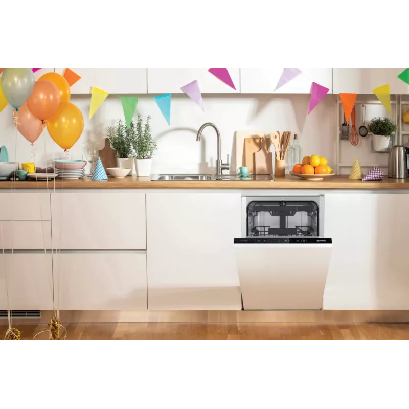 Gorenje nõudepesumasin GV561D10 BK070, täielikult sisseehitatav, kitsas (45 cm), valge, standard (80–85 cm), must, nupud