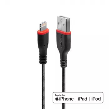 Lindy 1m tugevdatud USB Type A – Lightning kaabel, 1 m, Lightning, USB A, isane, isane, must