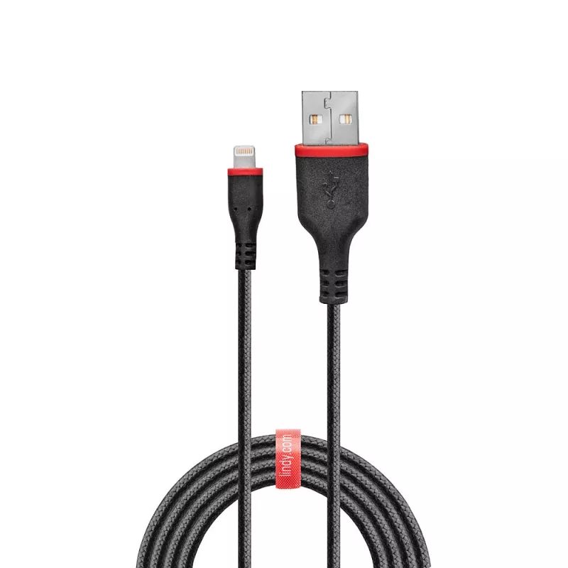 Lindy 1m tugevdatud USB Type A – Lightning kaabel, 1 m, Lightning, USB A, isane, isane, must
