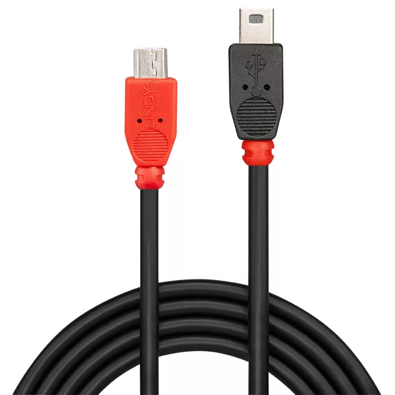 Lindy 0,5 m USB 2.0 tüüp Micro-B to Mini-B OTG kaabel, 0,5 m, Mini-USB B, Micro-USB B, USB 2.0, 0,48 Gbit/s, Must, Punane