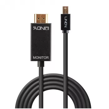 Lindy Mini DisplayPort/HDMI 4K30 kaabel (DP: passiivne) 5m, 5 m, Mini DisplayPort, HDMI tüüp A (standardne), isane, isane, 3840 x 2160 pikslit