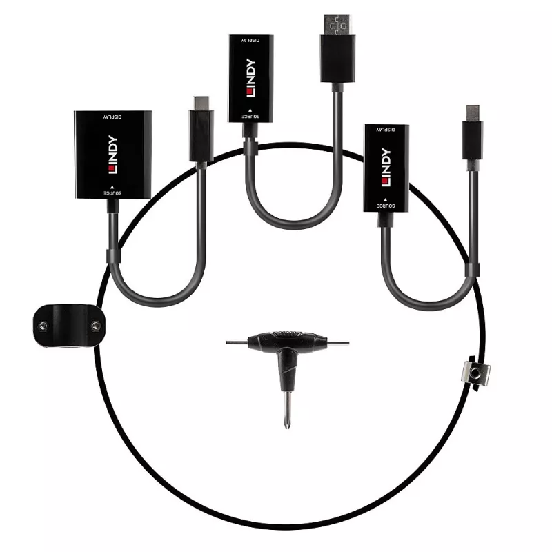Lindy USB Type C, mDP ja DisplayPort HDMI 18G konverteri kinnitus