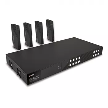 Lindy 150m Cat.6 4x4 HDMI 4K60 HDBaseT maatrikspikendaja, 3840 x 2160 pikslit, AV-saatja ja -vastuvõtja, 150 m, juhtmega, must, HDCP